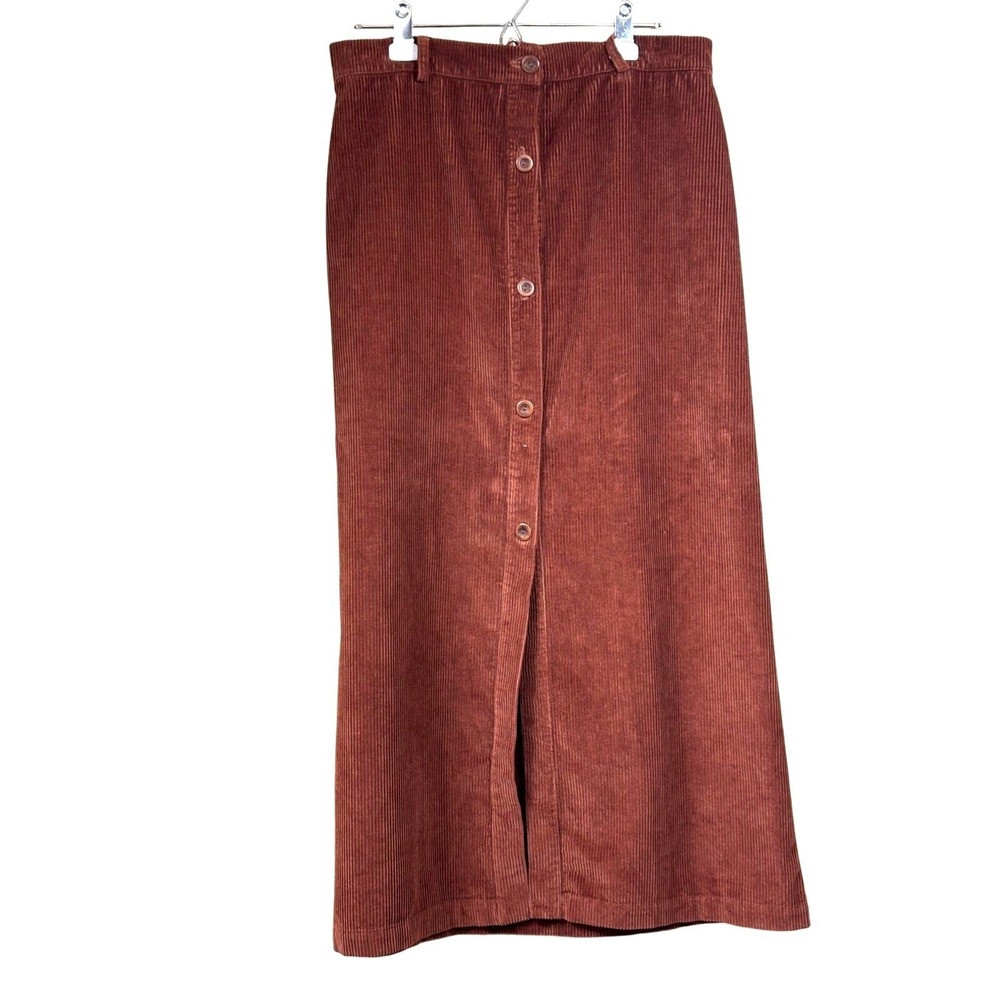 First Rite Rust Brown Corduroy Button Front Maxi Skirt Cotton Made in USA Large